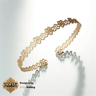 دستبند طلا یک تکه طرح گل